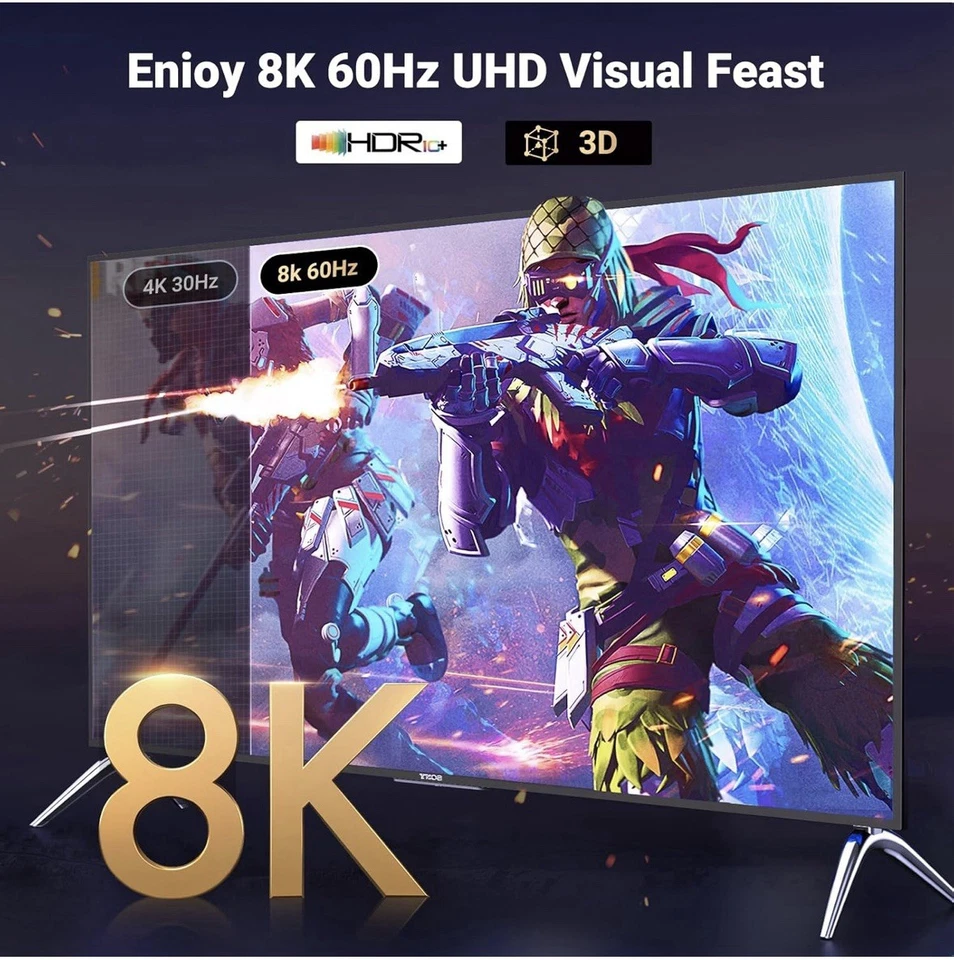 DisplayPort to HDMI Cable 2m 8K 60Hz 4K 120Hz DP 1.4 to HDMI 2.1 HDR 3D PC - Image 2 of 4