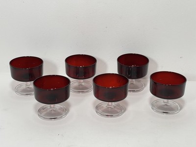 Vintage Luminarc Rubinrot Dessert Trifle Sherbet Gläser Set x6 Frankreich Sehr guter Zustand 70er