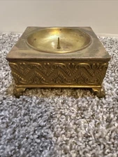VTG Brass Candle Holder Pedestal Square Footed Base 4” Wide 2” Tall Preown VTG