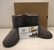 Fireside x Dearfoams 31013 Women's Sz 7 Gray Genuine Shearling Rosebery Booties