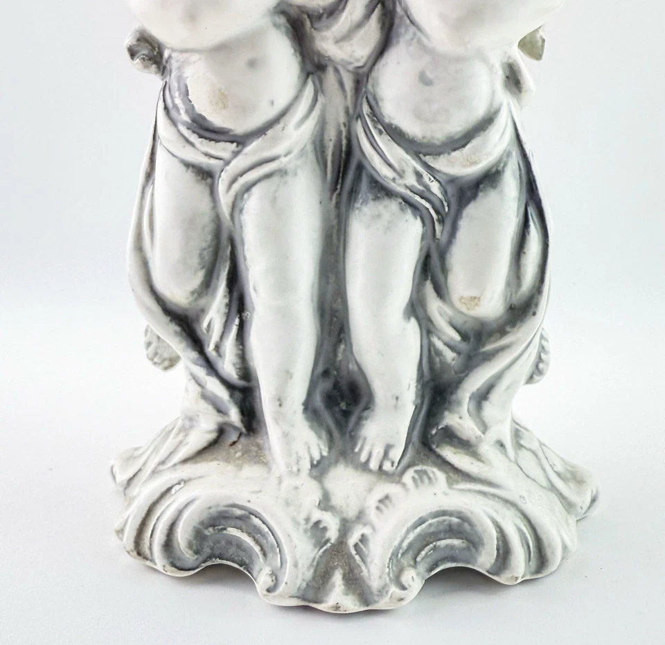 Jarrón antiguo con pedestal de querubín con cuenco festoneado decoración de tocador barroco Foto 4 de 4