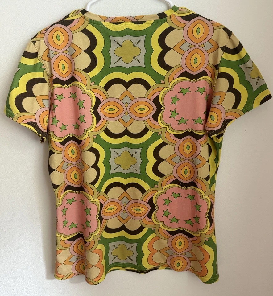 Camiseta NUVULA Multicolor Mod Print Algodão Orgânico Extra Grande Excelente Estado Usado Anos 60’ - Imagem 3 de 4