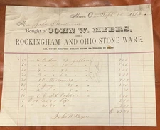 John W Myers Rockingham & Ohio Stoneware 1876 Letterhead Mogadore Centennial 