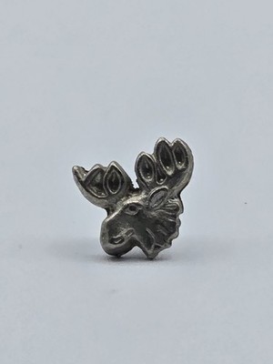 Vintage Moose Head Lapel Pin Silver Tone Metal