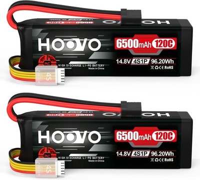 HOOVO 4S Lipo Battery 14.8V 6500mAh 120C RC Car Pack 2 Packs