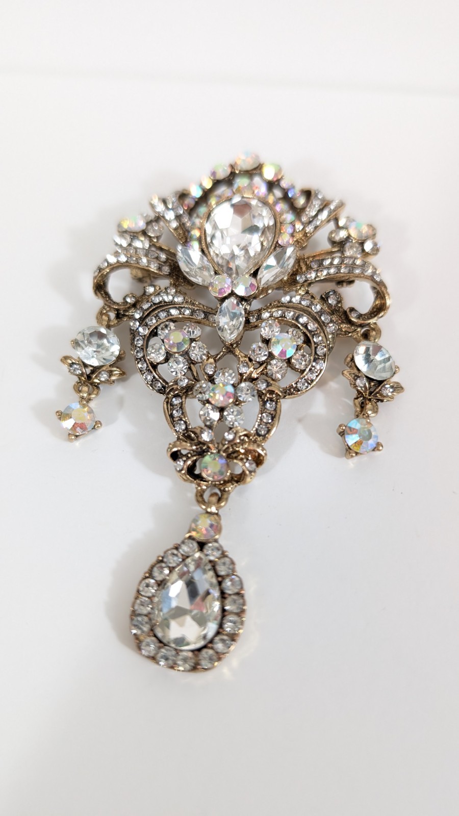 Large Elegant Dangle Rhinestone Brooch - image 2
