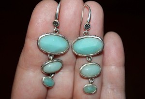 Sterling Silver Blue Jadeite Gemstone Dangle Earrings