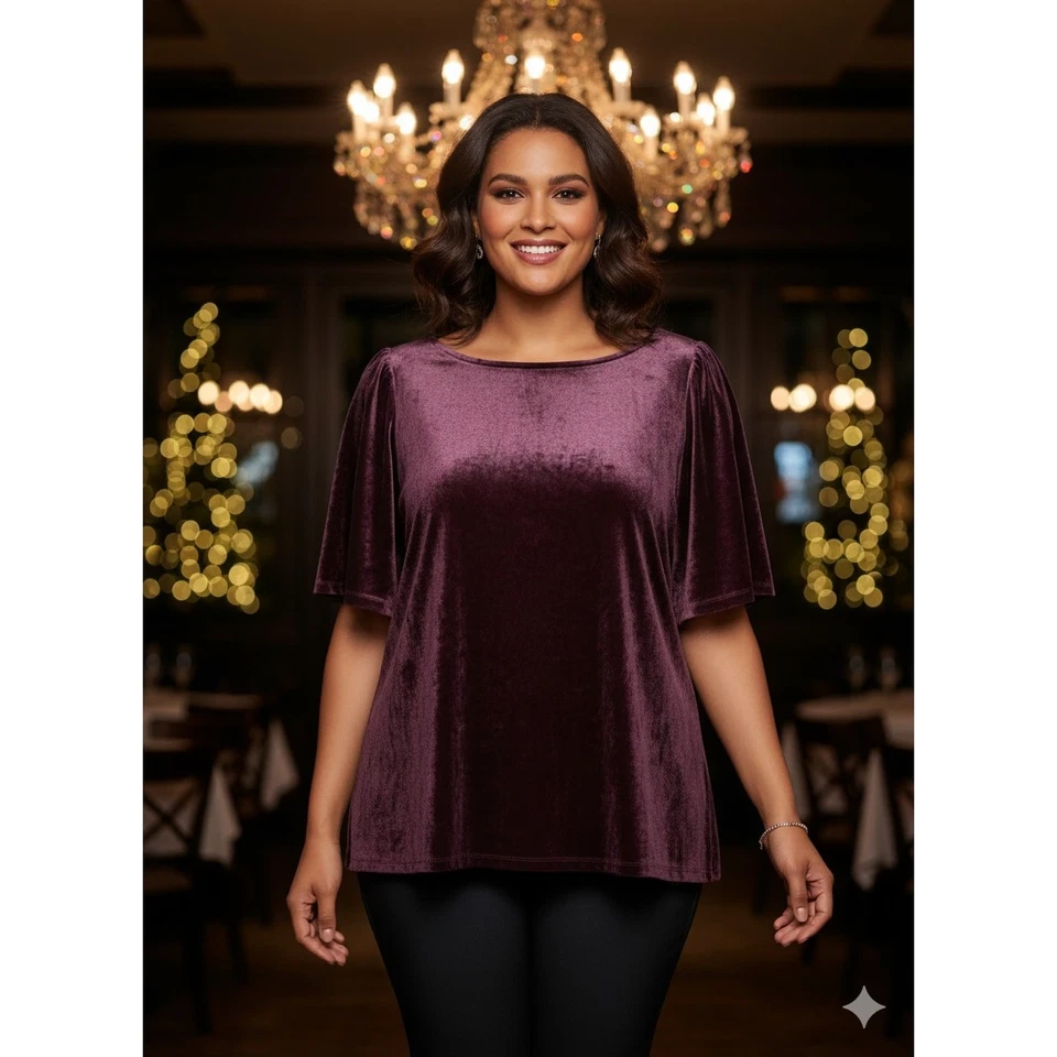 Blusa Lane Bryant para mujer 22/24 Whimsigoth Grunge terciopelo manga acampanada ojo de cerradura Foto 2 de 4