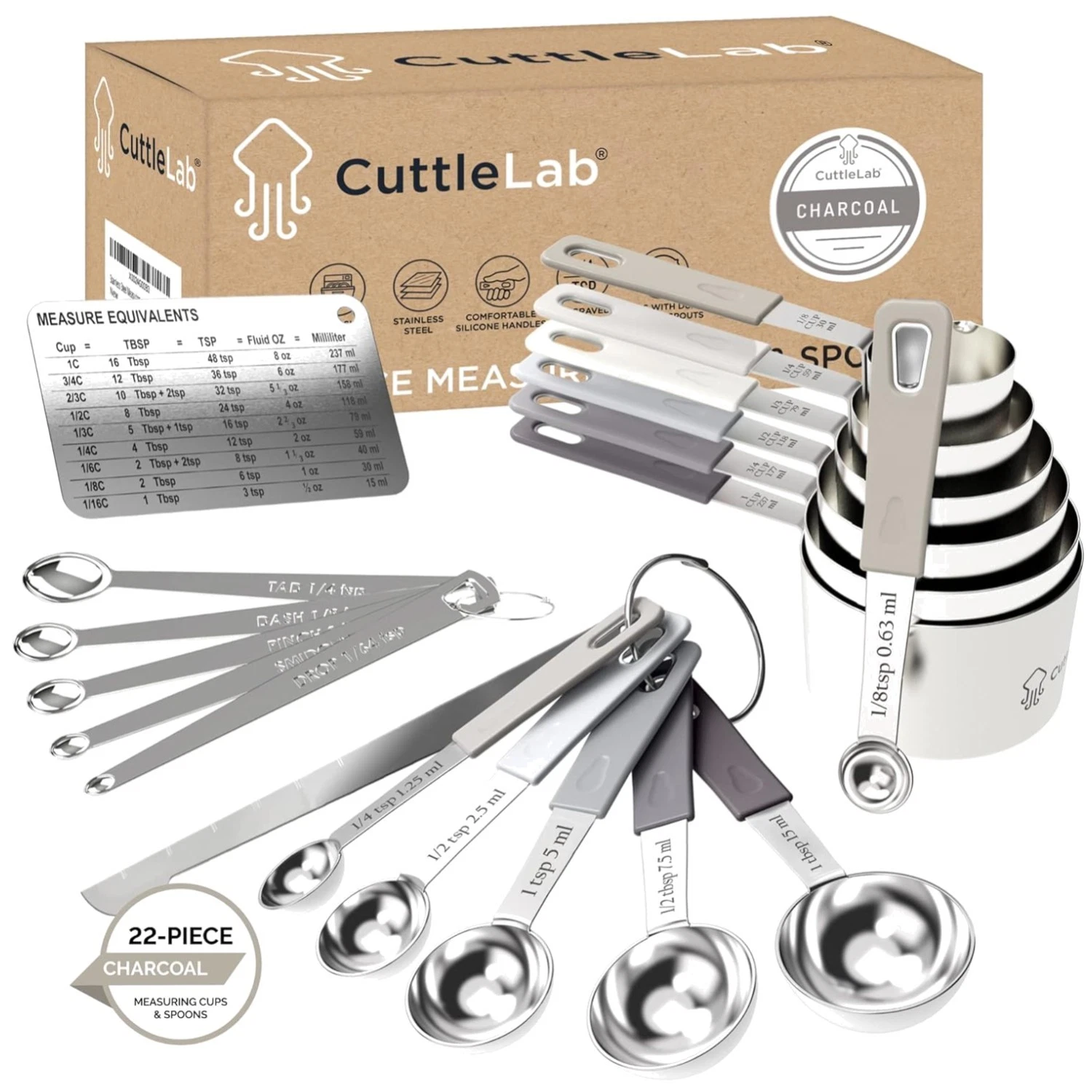 Complete Measuring Cups and Spoons Set with Conversion Chart
