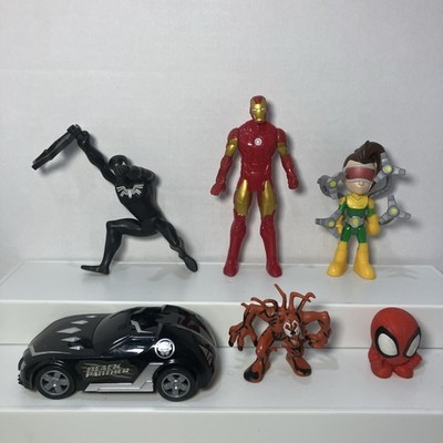 Marvel Superhero Toy Lot 6pc Spider-Man Iron Man Black Panther Car