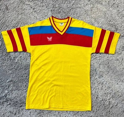 Vintage Erima Football Jersey Shirt #7 Yellow Red Blue V-Neck Size L