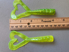 100 Twin tail 4"  Scampi  Squid like Chartreuse  soft lures with metal flake