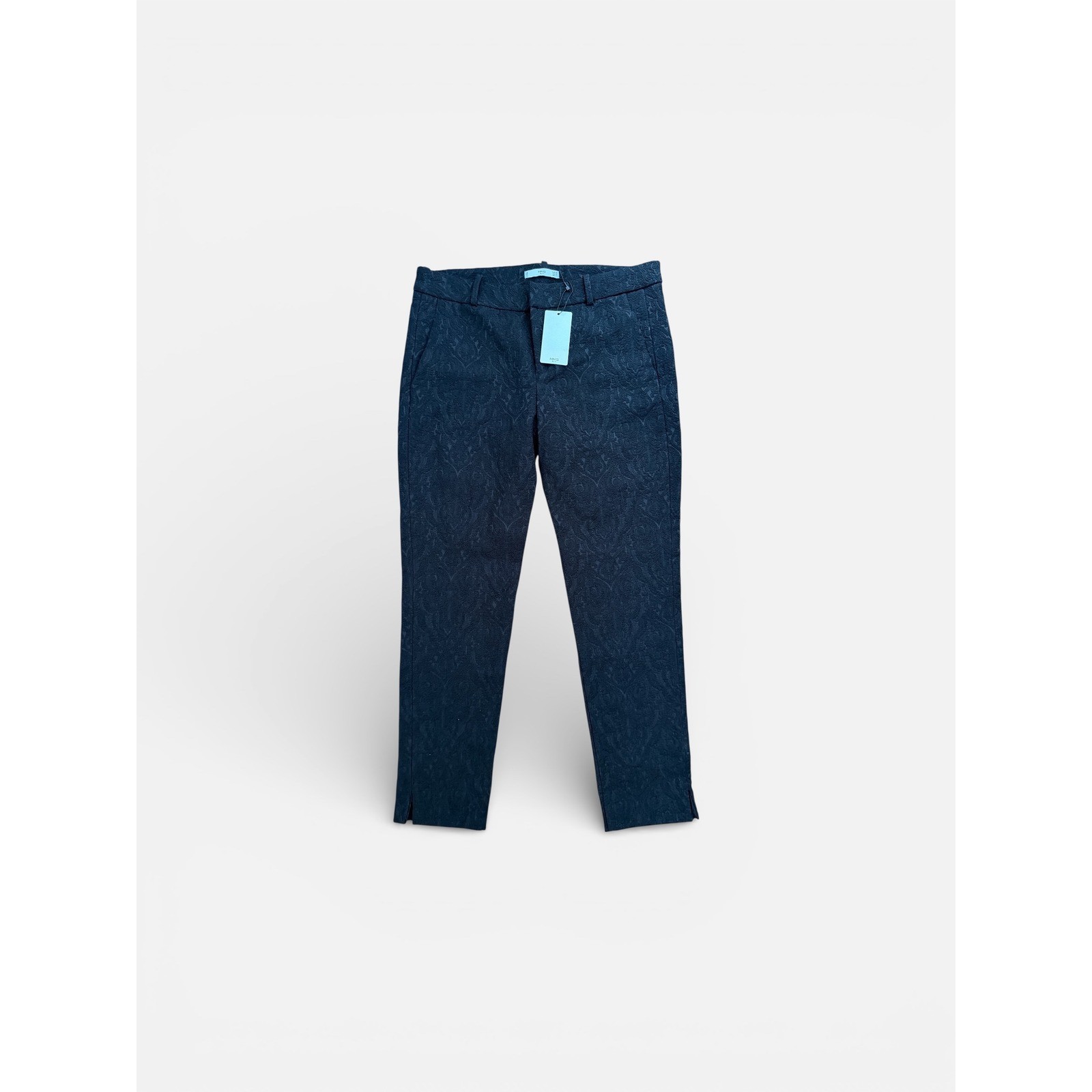 Mango MNG Suit Black Paisley Jacquard Slim Ankle Slit Dress Pants USA 8 NEW