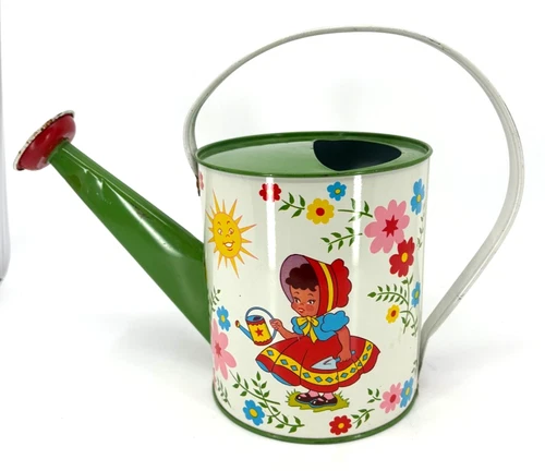 VTG 1959-62 OHIO ART Child’s Tin Litho Toy Watering Sprinkling Can Boy & Girl