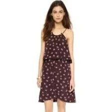 MADEWELL Dream Drift Overlay Brown 100% Silk Palm Tree Dress Women's Size 2