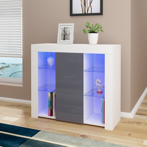 LED Storage Cabinet High Gloss Front Door Sideboard for Dining Room Display - Picture 6 of 41