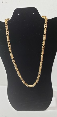 Unusual Gold-color Bulky Cage-chain necklace, 24"