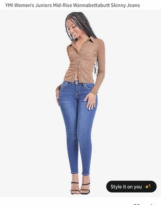 YMI Women's Juniors Mid-Rise Wannabettabutt Dark Blue  Fibers Skinny Jeans Sz 13