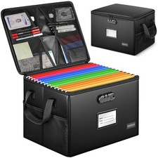 Fireproof Document Box, Water-Resistant File Organizer Box with Lock for Docu...