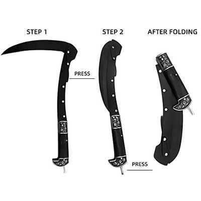 FU-GLBY All-Black Sharp Edge Folding Scythe with Wooden Handle
