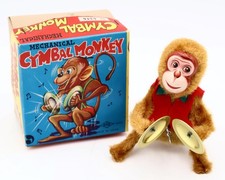 Rare Vintage 5" DSK Mechanical Wind-Up Cymbal Monkey Tin Litho Face w/ Box Japan