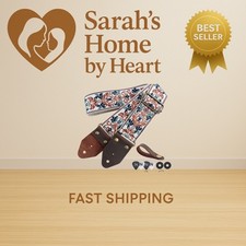 Guitar Strap,Jacquard Embroidery Cotton Guitar Straps with Crazy Horse Leathe...