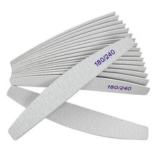 Nail Files 12 Pack , 180/240 Grit Wooden 12 Pcs Curved Grit, Gray