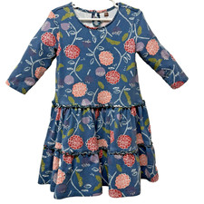 Tea Collection Dress Steel Blue & Floral Tiered Twirl Size 5 Christmas Holiday