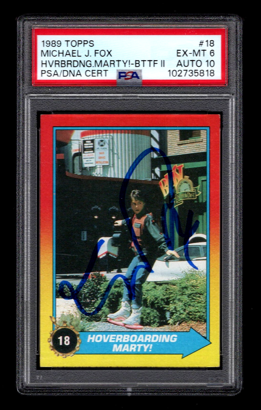 MICHAEL J. FOX SIGNED TOPPS BACK TO THE FUTURE 1989 CARD #18 PSA/DNA AUTOGRAPH
