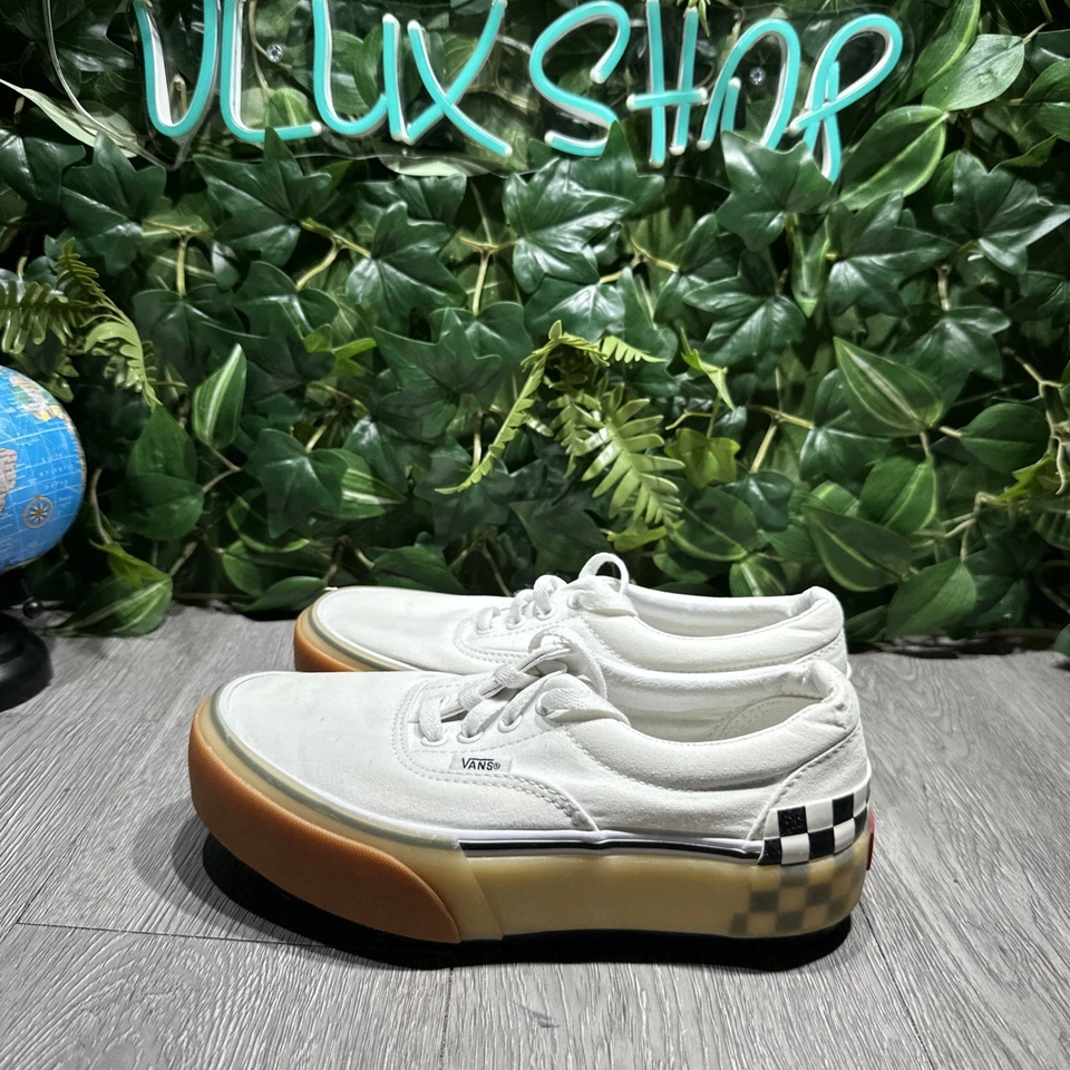 Zapatillas deportivas Vans Era apiladas a cuadros blancas de goma para mujer 7 Foto 4 de 4