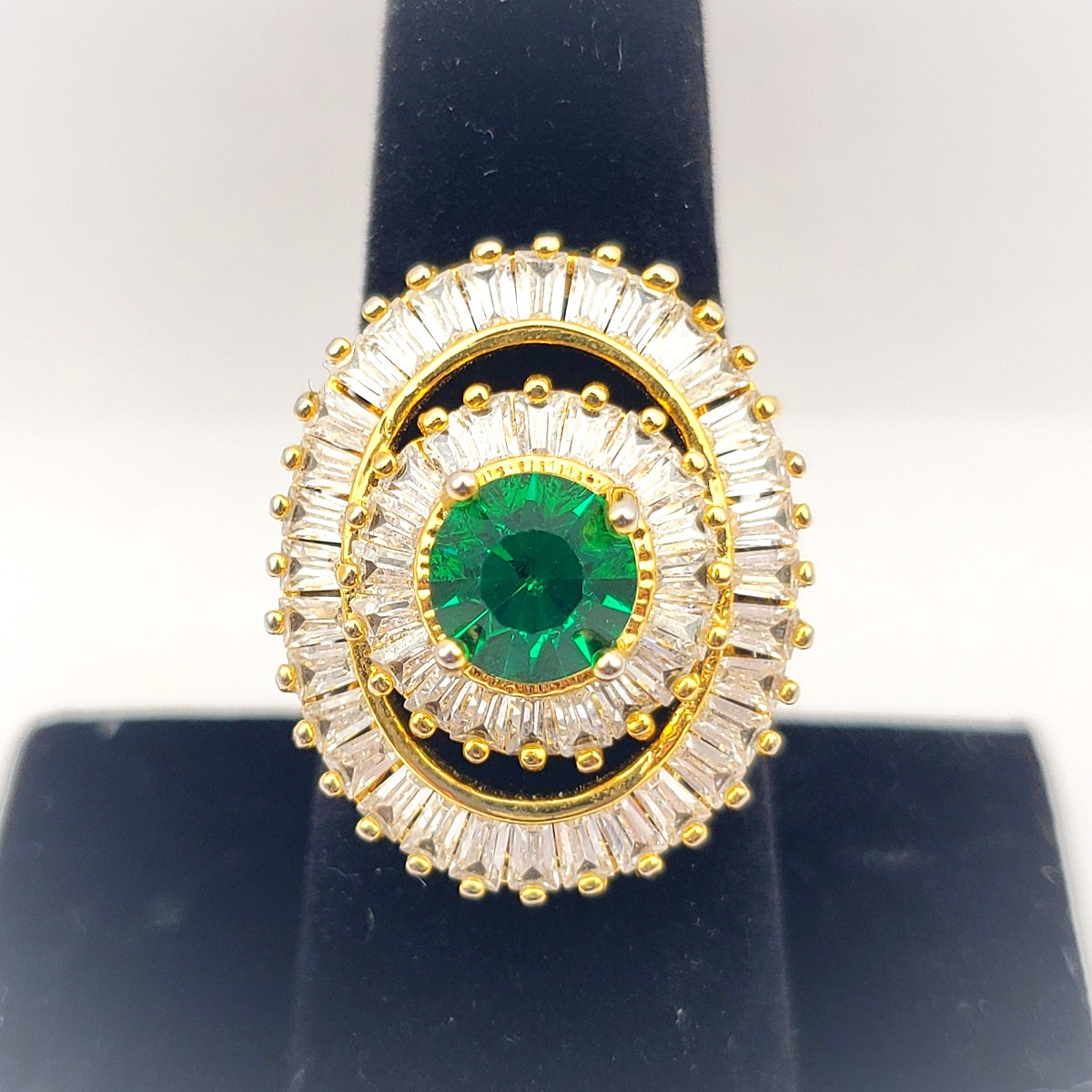Green Crystal Statement Costume Ring - image 3