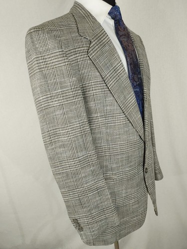 Vintage Pierre Cardin Mens 42L Sport Coat Jacket Blazer Glen Plaid 2-Button Silk - Picture 5 of 20