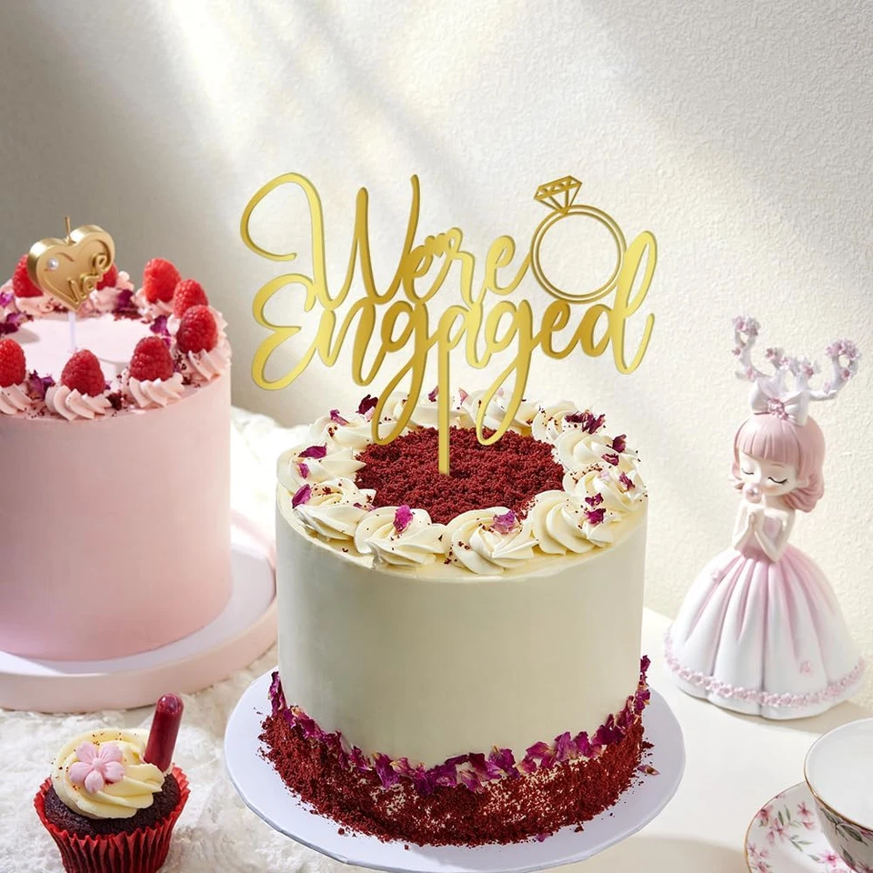 Topper de pastel We'Re Engaged para decoraciones de fiestas de compromiso, letrero de anillo comprometido, Br Foto 4 de 4