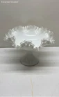 Vintage Fenton Silver Crest Ruffled Edge Compote Milk Glass Dish