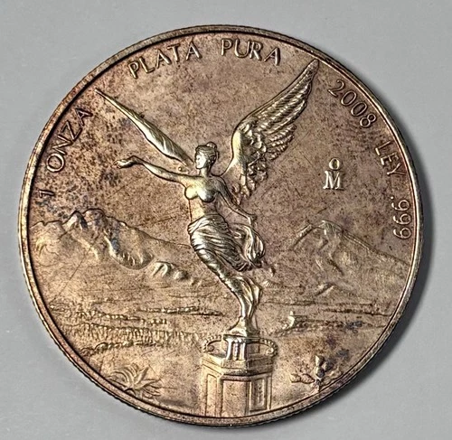 2008 Libertad BU 1 Oz Silver Round Mexico Beautiful Yellow/Orange Tone