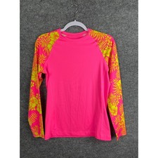 O'rageous Rash Guard Juniors Large Pink Excellent Tropical Floral Long Sleeve