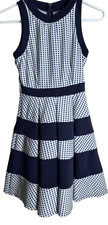Windsor Women's Dress Sleeveless Fit & Flare Navy & Blue Gingham Pattern Small