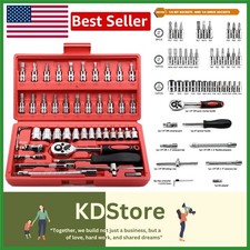46-Piece Chrome Vanadium Socket Set with Ratchet and Extension Bar for Repairs