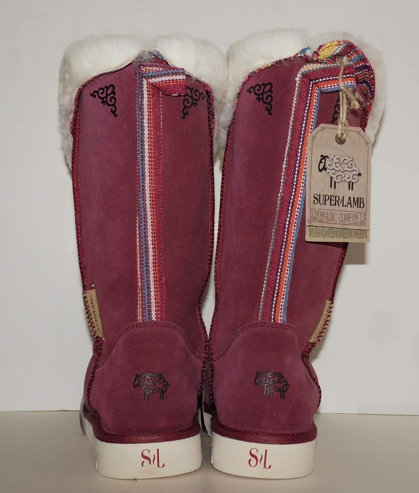 SUPERLAMB Burgundy Sheepskin Leather MONGOL 19-640 Boots US 8