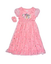 Bluey, Bingo and Friends Toddler Girl's Pink Satinet, Tulle Nightgown, Size 4T