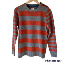 Mini Boden Lambswool Striped Sweater Gray Orange 11/12 Youth Preppy