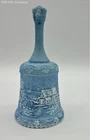 Fenton Art Glass Bell Signed C Owens Winter Scene Pekin Blue Cameo Satin