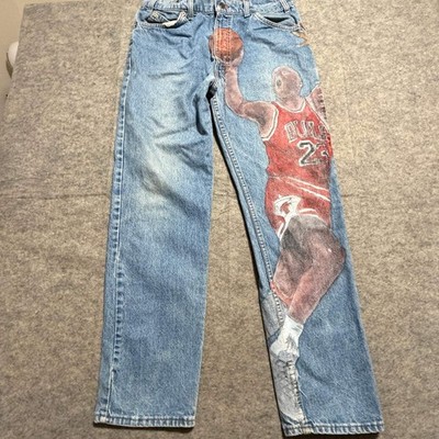Vintage Levis 309 Orange Tab Michael Jordan Custom Graphic Jeans Mens 38x32 USA