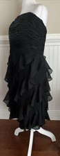 Badgley Mischka Size 10 Dress Black Strapless Ruffles Silk