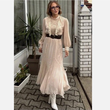 ZARA NEW WOMAN BELTED LACE MIDI DRESS RUFFLE MID ECRU Size M ReF: 5029/198/715