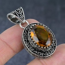 Natural Honey Topaz Gemstone 925 Sterling Silver Jewelry Pendant 1.77" Gift G963