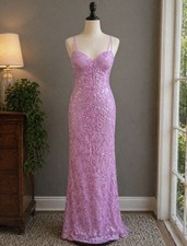 Windsor Purple Floral Lace Sequin Sweetheart Strappy Sleeveless Long Gown 4