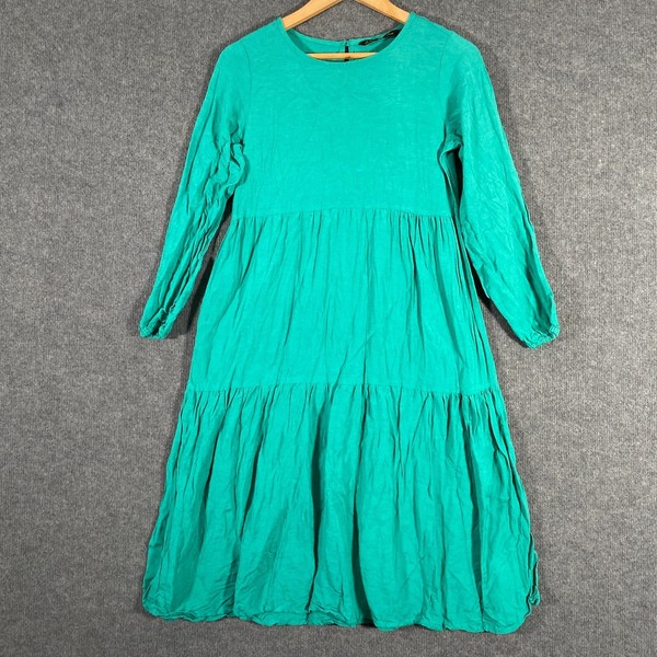 Ninety Ninelee Dress Womens 10 Green Shift Tiered Cocktail Midi Coastal Boho