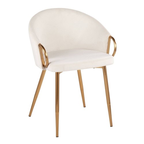 Claire Contemporary and Glam Dining Chair Gold/Cream Velvet - LumiSource: