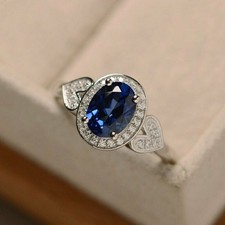 3.40 Ct Blue Sapphire Art Deco Antique Vintage Engagement Ring 925 Silver